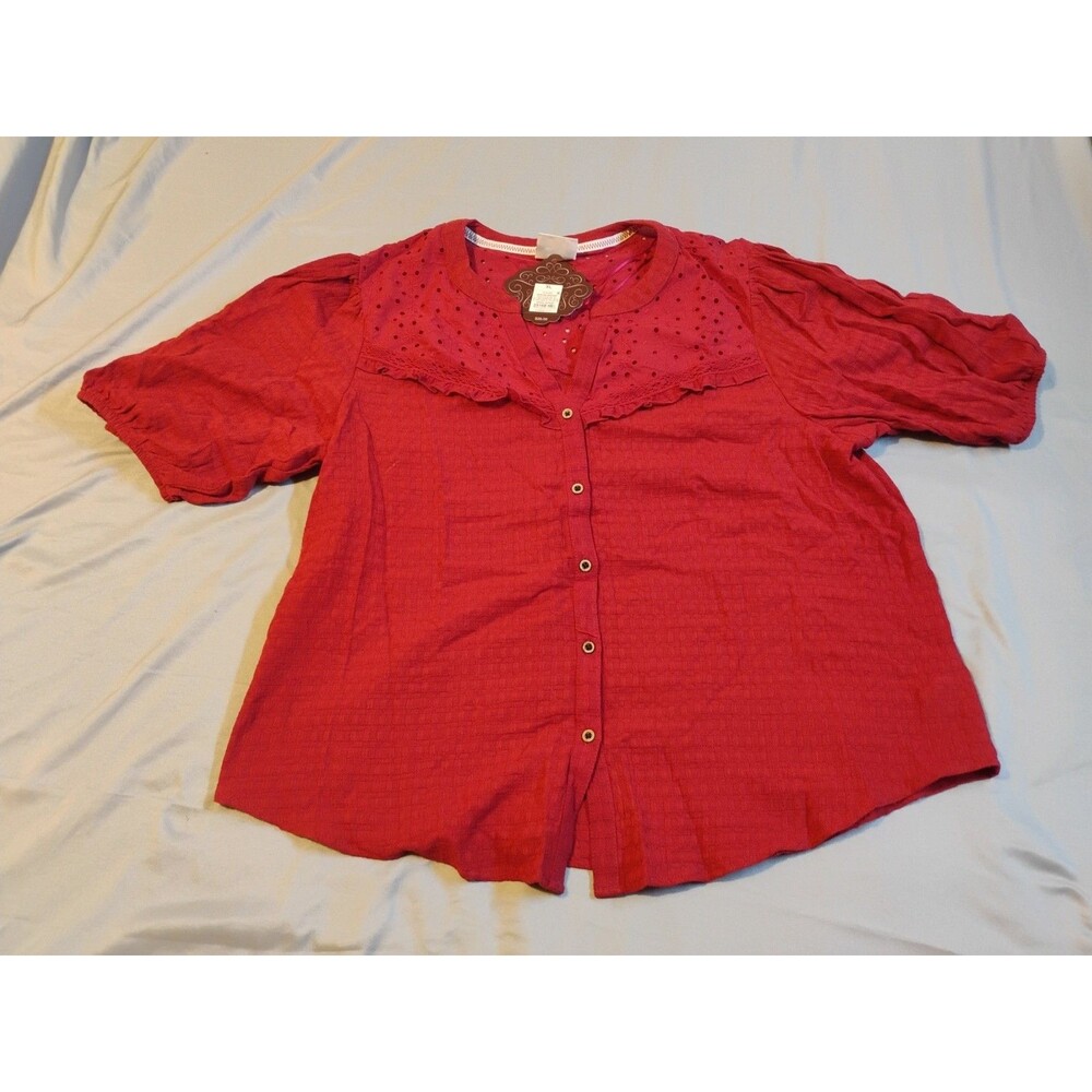 Women's Button Up Blouse Knox Rose Safari Red Size XL